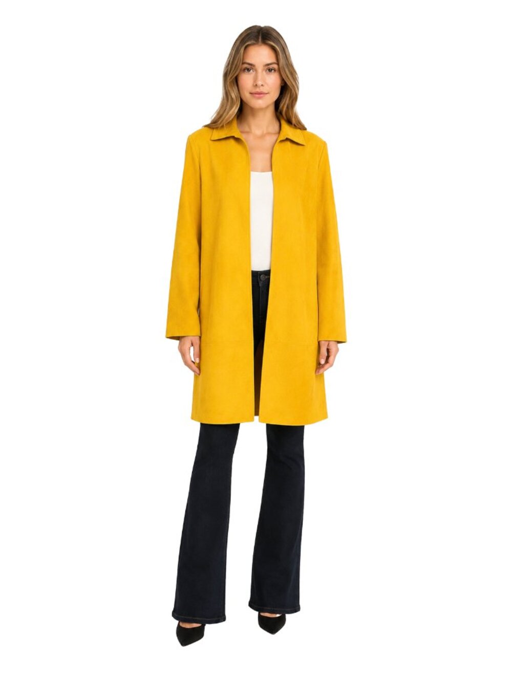 Zara Bright Yellow Faux-Suede Trench Coat Size S NWOT Bold Pop Colour Summer-to-